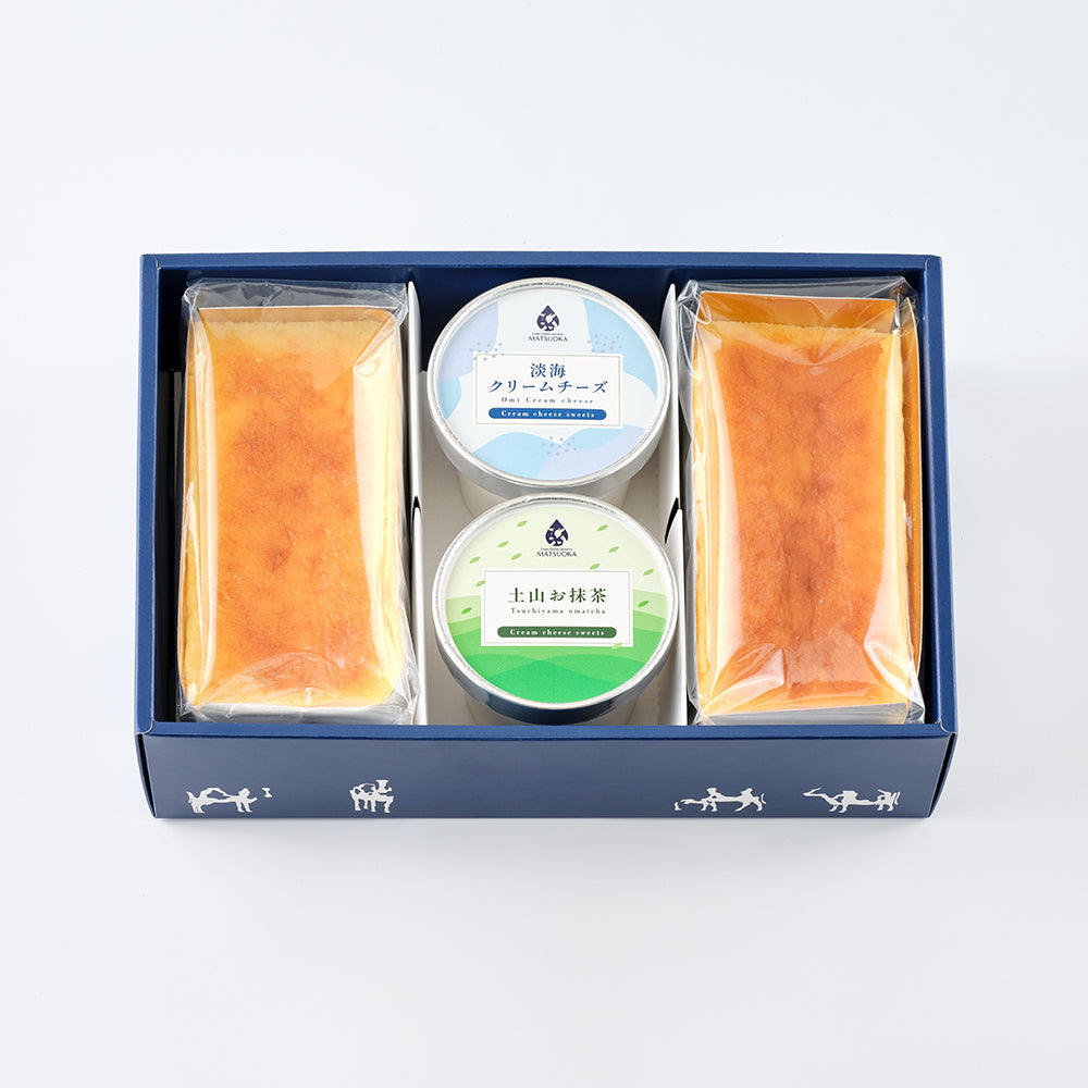 淡海ベイクドクリームチーズ2個 レアチーズ2種(プレーン、土山お抹茶)ギフトボックス