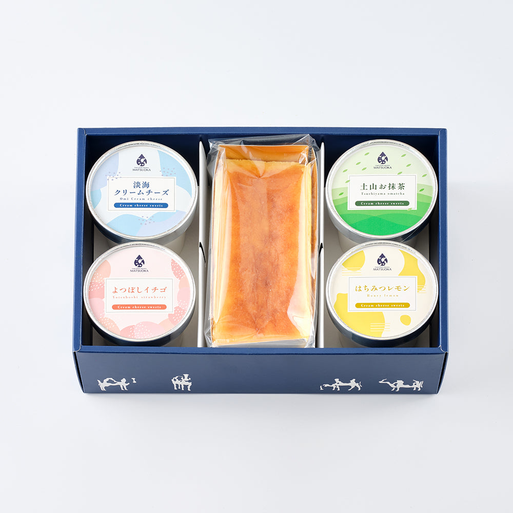 淡海ベイクドクリームチーズ1個　レアチーズ4種（プレーン、土山お抹茶、よつぼしイチゴ、はちみつレモン）ギフトボックス