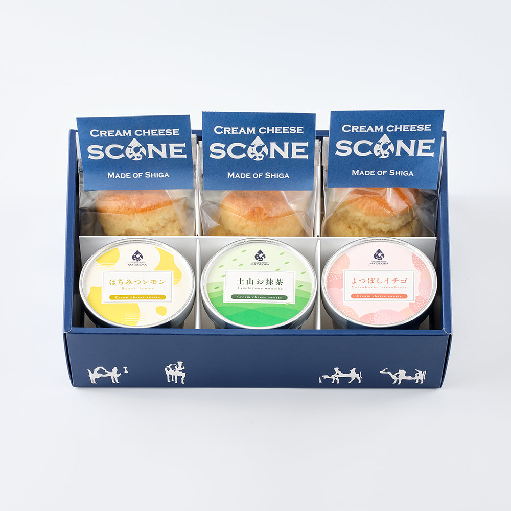 クリームチーズのスコーン3個　レアチーズ3種（プレーン、土山お抹茶、よつぼしイチゴ）ギフトボックス入り